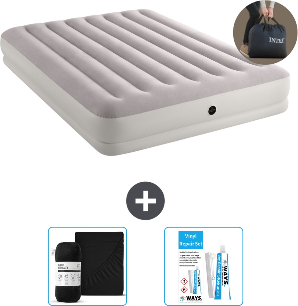 Intex Luchtbed - 2-Persoons - 152 x 203 x 30 cm - Grijs - Inclusief pomp - Accessoires CB18