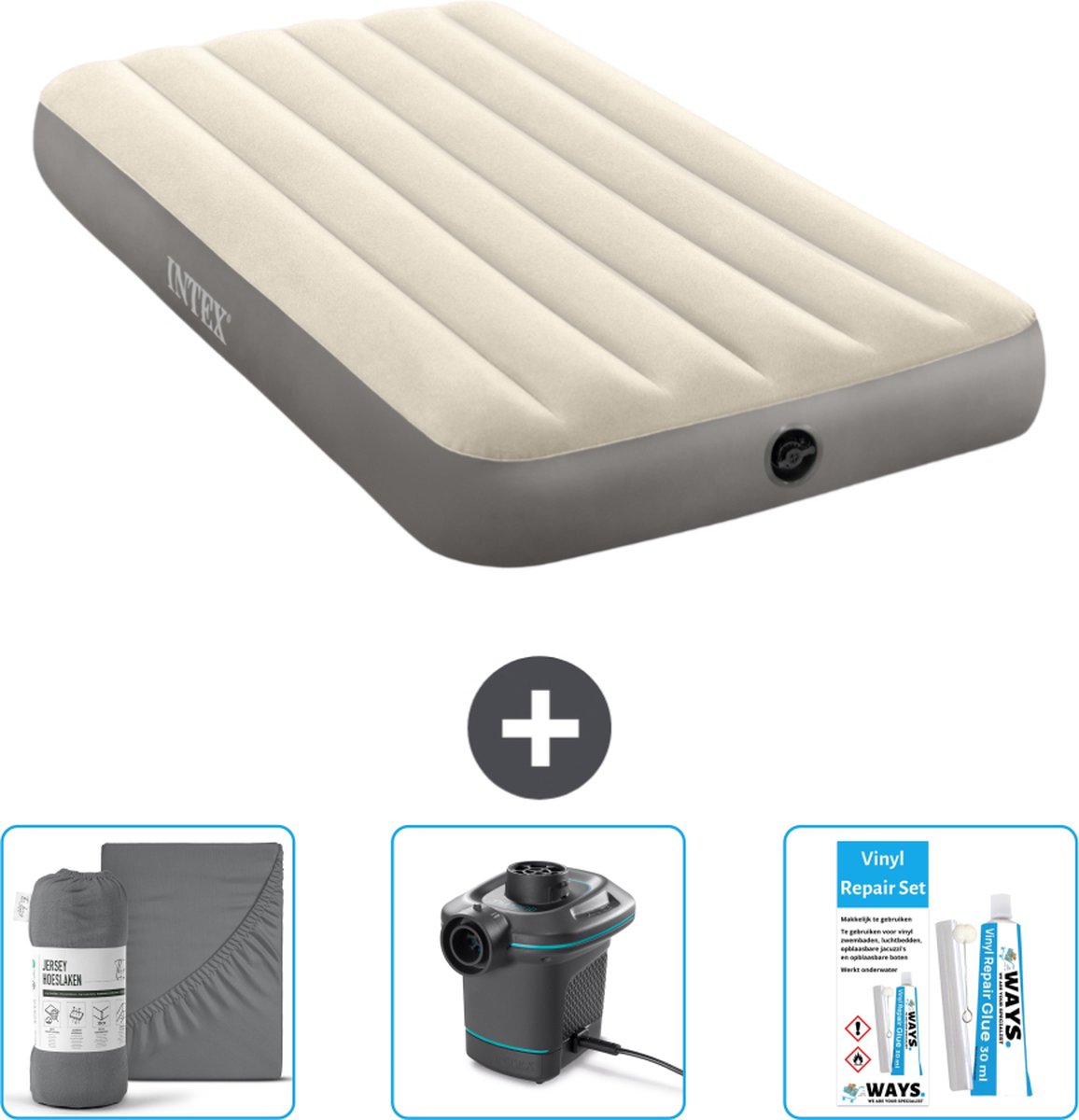 Intex Luchtbed - 1-Persoons - 99 x 191 x 25 cm - Beige - Inclusief Hoeslaken - Pomp en Reparatieset
