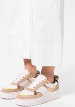 Sacha - Dames - Witte leren sneakers met beige details - Maat 37