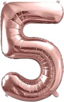 LUQ - Cijfer Ballonnen - Cijfer Ballon 5 Jaar Rose Goud XL Groot - Helium Verjaardag Versiering Feestversiering Folieballon