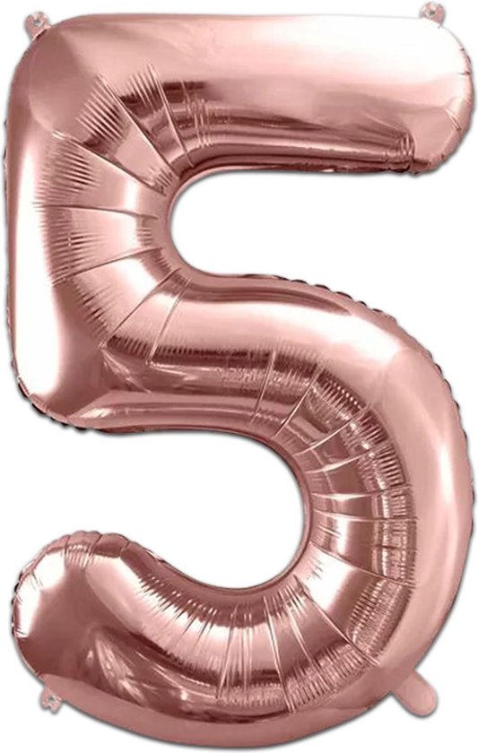 Grote rose gouden cijfer ballon '5'.