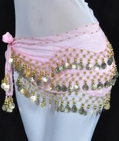 Go Go Gadget - Foulard de danse orientale avec pièces d'or - 150 cm - Foulard de hanche - Rose