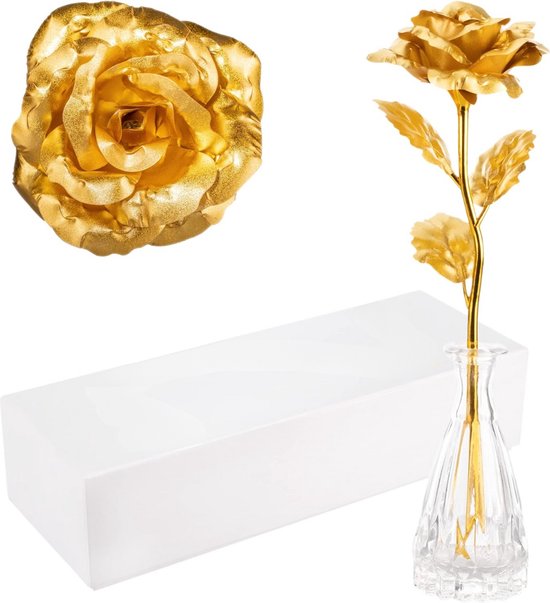 24k gouden roos - Witte Luxe Doos - Met GRATIS Vaas - Eeuwige Roos - Romantisch - Valentijn - Moederdag - Perfect Cadeau