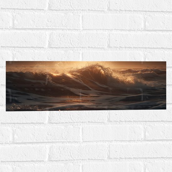 Muursticker - Zon - Zonsondergang - Zee - Golven - 60x20 cm Foto op Muursticker