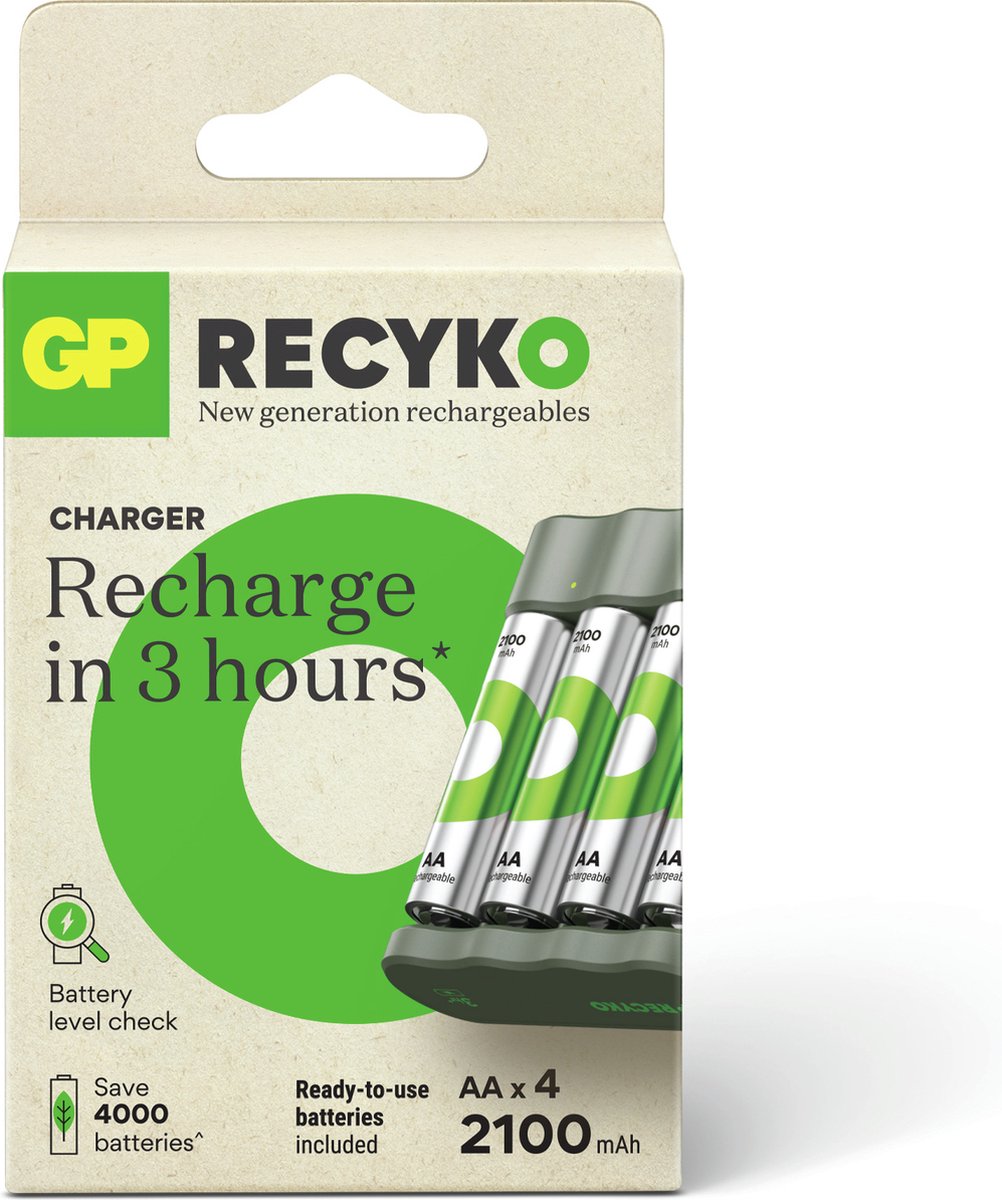 GP USB batterijlader + 4 x AA-batterijen 2100mAh NiMH