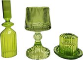 Cactula set van 3 glazen kandelaar in het groen 7 x 15 cm