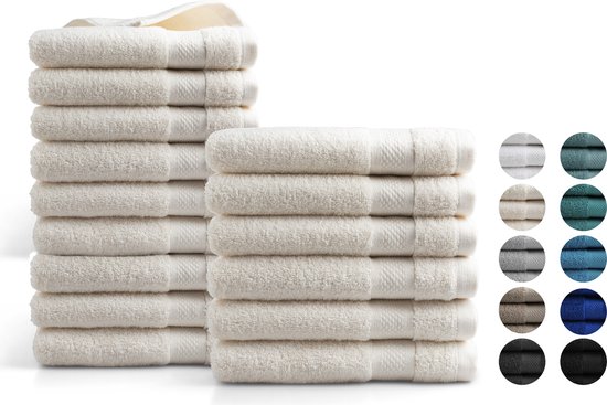 Handdoeken 15 delig set (9 stuks 50x100 + 6 stuks 70x140) - Hotel Collectie - 100% katoen - crème