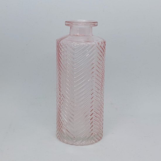 Sierlijk Vaasje Ribbel - 13.5 cm x Ø 5.5 cm - Glas - Roze - Woondecoratie - Vazen