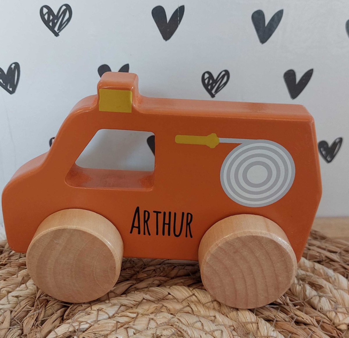 Tryco Houten Brandweerauto - Houten Speelgoedauto - Brandweerwagen met Handvat - Stimuleert Fantasierijk Spel - Vanaf 18 Maanden Rood — afbeelding 15
