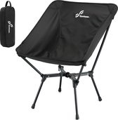 Inklapbare campingstoel, verhoogde hoogte en breedte, licht, draagbaar, compact, campingstoelen voor volwassenen, opvouwbare stoel, outdoorstoel voor wandelen, gazon, picknick, reizen, zwart
