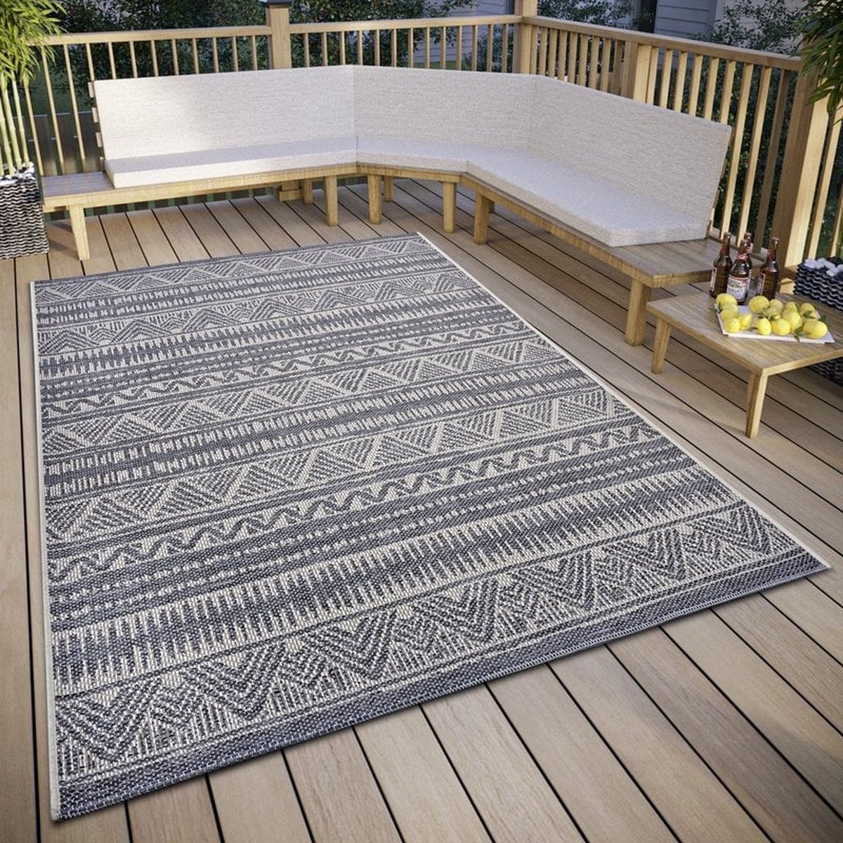 flycarpets Clyde Binnen & Buitenkleed Vloerkleed Loto Grijs / Beige - 76x150 cm