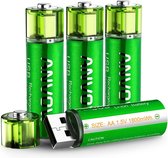 Anvow® USB oplaadbare Li-ion Batterij 1.5V 1800mWh (4stuks) - met Magnetisch Deksel - Ultralicht - Snelladen - AA Batterijen - Oplaadbaar via USB Poort