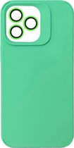 Casemania Hoesje Geschikt voor Apple iPhone 12 Pro Max - Licht Groen - Liquid Siliconen Back Cover - Met Camera Lens Protector