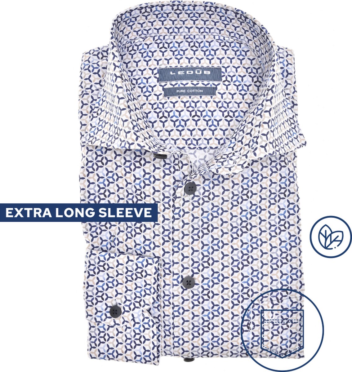Ledub overhemd mouwlengte 7 blauw