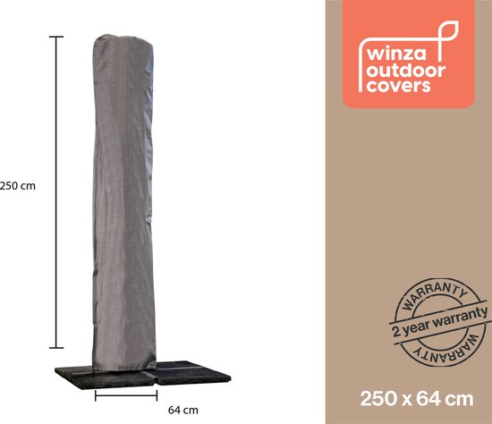 Winza Outdoor Covers - Premium - Parasolhoes - Beschermhoes voor Parasol - middenstok / vrije arm - Ø 300 cm - Waterdicht en Duurzaam PP Textiel - Zwart/Grijs - 250x64 cm - 2 Jaar Garantie