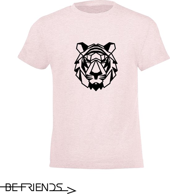 Be Friends T-Shirt - Tijger - Kinderen - Roos - Maat 1-2 jaar