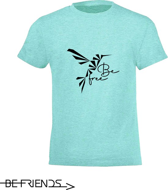Be Friends T-Shirt - Be free Vogel - Kinderen - Mint groen - Maat 8 jaar