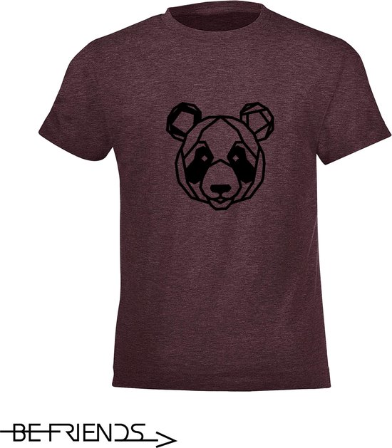 Be Friends T-Shirt - Panda - Kinderen - Bordeaux - Maat 8 jaar