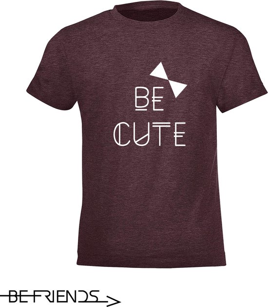 Be Friends T-Shirt - Be cute - Kinderen - Bordeaux - Maat 8 jaar
