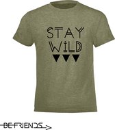 Be Friends T-Shirt - Stay wild - Kinderen - Kaki - Maat 4 jaar