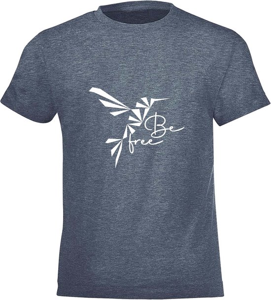 Be Friends T-Shirt - Be free Vogel - Kinderen - Denim - Maat 6 jaar