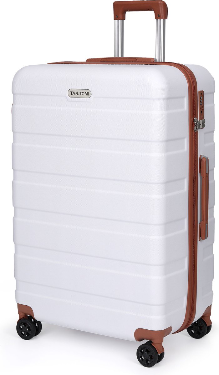 TAN.TOMI Reiskoffer Groot 95L – 76x49x30 cm – Harde Koffer met Cijferslot – Lichtgewicht Trolley met 4 Spinner Wielen – Ruime Ruimbagage - Wit