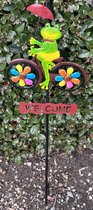 Piquet de jardin déco en métal "grenouille à vélo + bienvenue" - multicolore - hauteur 80 x 22 x 2 cm - Accessoires de jardin - Décoration de jardin - Piques de jardin