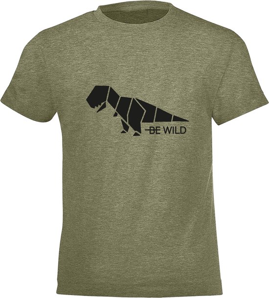 Be Friends T-Shirt - Be wild dino - Kinderen - Kaki - Maat 4 jaar