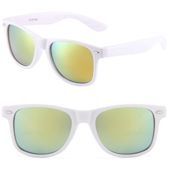 Fako Sunglasses® - Lunettes de soleil pour hommes - Lunettes de soleil pour femmes - Classic - UV400 - Monture Wit - Miroir vert