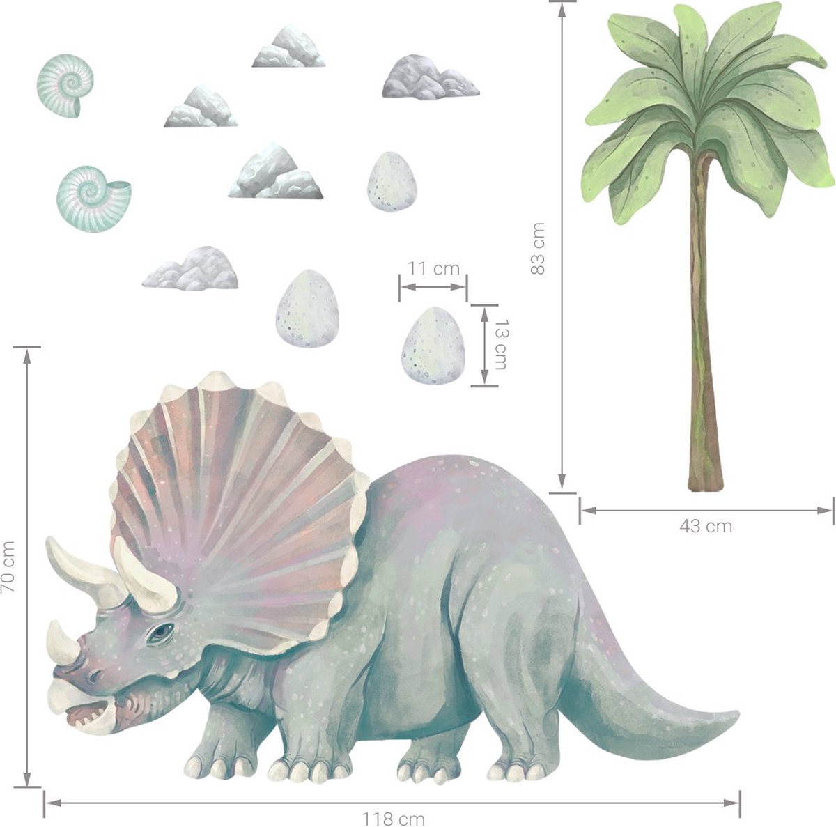 Pastelowe Love Dinosaur Triceratops XXL - muursticker