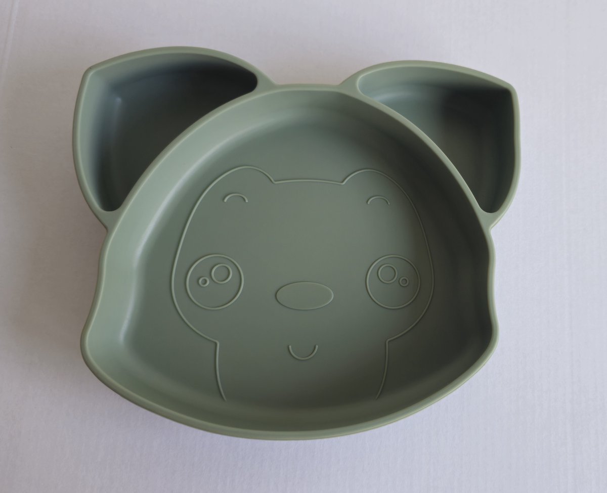 Goedkoopste Kinderbord - Siliconen Vakjesbord met antislip - Kinderservies voor peuters - Olijf Groen - Vos Bordje