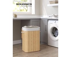 SONGMICS Bamboe Opvouwbare Wasmand met Deksel - 72 L - Beige LCB10Y