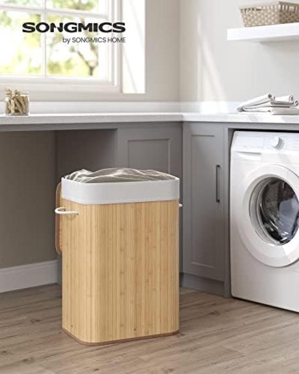 SONGMICS Bamboe Opvouwbare Wasmand met Deksel - 72 L - Beige LCB10Y