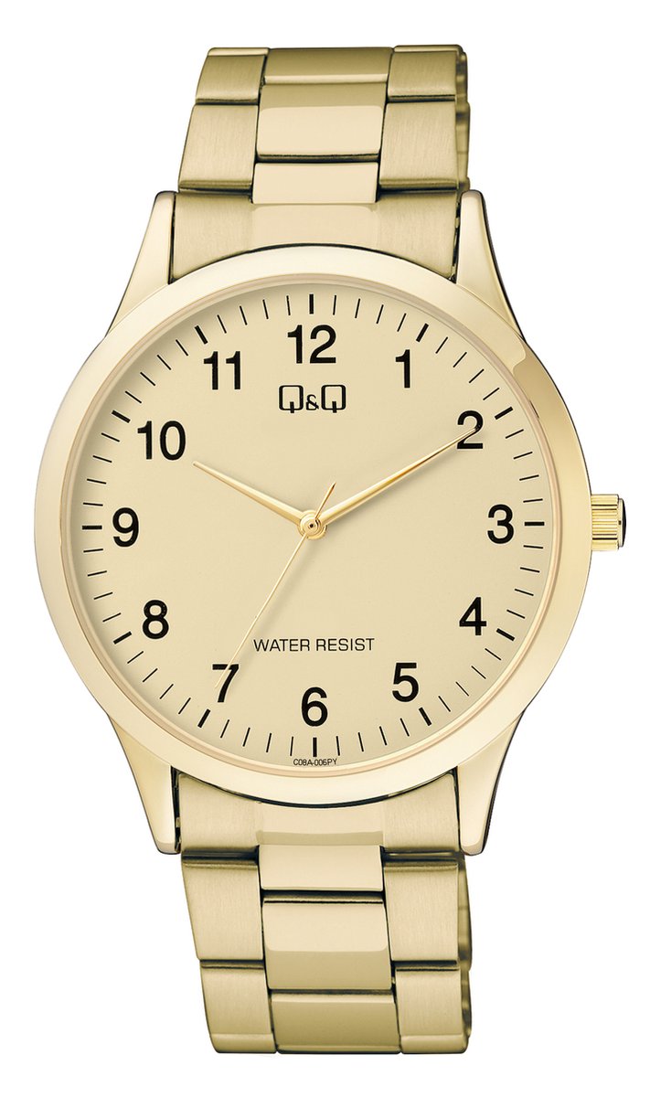 QQ C08A-006PY - Horloge - Polshorloge - Analoog - Mannen - Heren - Stalen band - Rond - Metaal - Cijfers - Goudkleurig