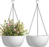Bloempot, hangend, plastic, set van 2, diameter 30 cm, hangpotten voor planten, wit, bloemenhanger met haak, rond, groot, voor binnen en buiten, kamerdecoratie, esthetisch, bloempot hangend voor