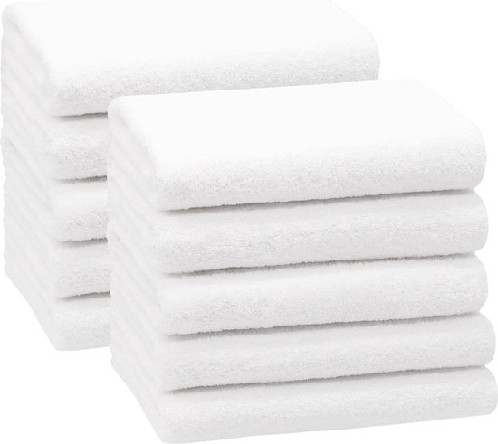 Set van 10 handdoeken, kleine douchehanddoeken, 50 x 100 cm, katoen, wit