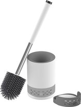 Siliconen toiletborstel, wc-borstel met houder, wandmontage of vrijstaand, oppervlaktevriendelijke wc-borstel, met vochtabsorberende mineraalsteen
