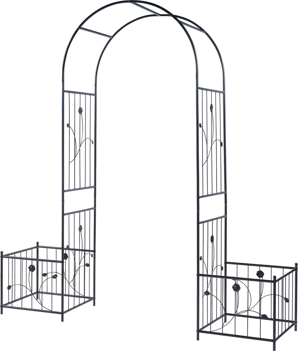 Pergola Barisciano met 2 plantenbakken 220x202x50 cm zwart casa.pro