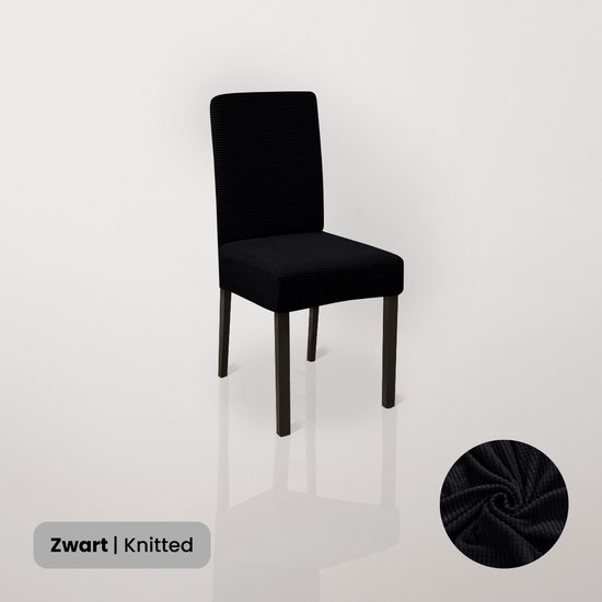 Housse de chaise 3.0 - (3 pièces) - Best fit - Tricoté - Zwart - Chaises de salle à manger - Ensemble de housse de chaise - Parties de chaise - Housse de chaise - Stretch - BankhoesDiscounter®