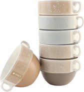 OTIX Bols à soupe avec oreille - Set de 6 pièces - 500 ml - Diverse couleurs - Céramique