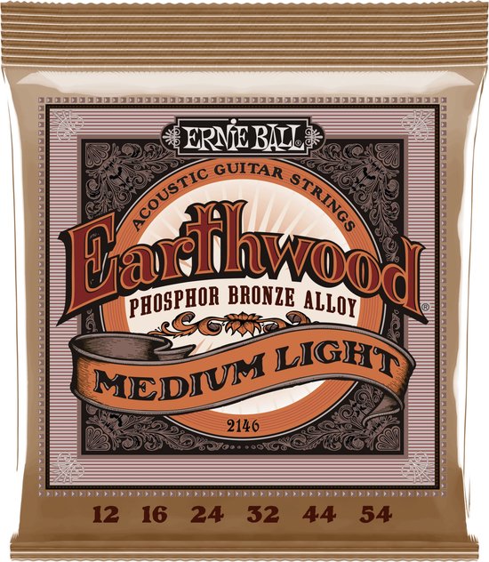 Foto: Ernie ball earthwood acoustic phosphor bronze medium light 2146 gitaarsnaren voor westerngitaar 012 054