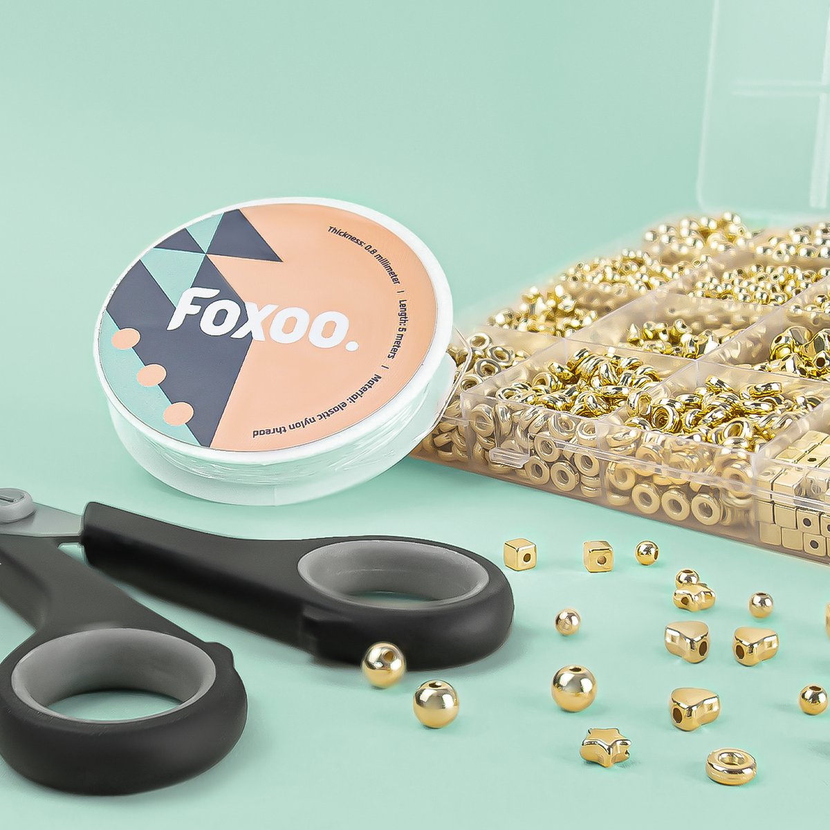 Kralen Set Goud voor Sieraden maken - Armbandjes - Telefoonkoord - Kralenset in Diverse Maten en Vormen in Handige Sorteerdoos - 3600 stuks - Goud Kleur — afbeelding 5
