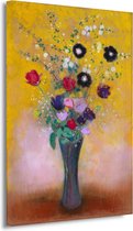 Vaas met bloemen - Odilon Redon schilderij - Bloemen schilderij - Canvas schilderijen Natuur - Muurdecoratie industrieel - Schilderij op canvas - Slaapkamer decoratie 60x90 cm
