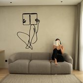 Vrouw3 - Silhouette - Metaalkunst - Goud - 90 cm- Line Art Decoratie - Muur Decoratie- Cadeau voor Vrouw- Inclusief ophangsysteem
