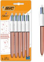 BIC Rose Gold 4 Kleuren pen - Balpennen met Kliksysteem - Medium Punt (1.0 mm) - 5 Stuks