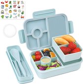 Kinderlunchbox met vakken 1300 ml 3 stuks, kinderlunchbox lekvrij met 4 vakken, Bento Box lunchbox met vakken voor kinderen volwassenen, ontbijtbox lunchbox voor jongens en meisjes blauw