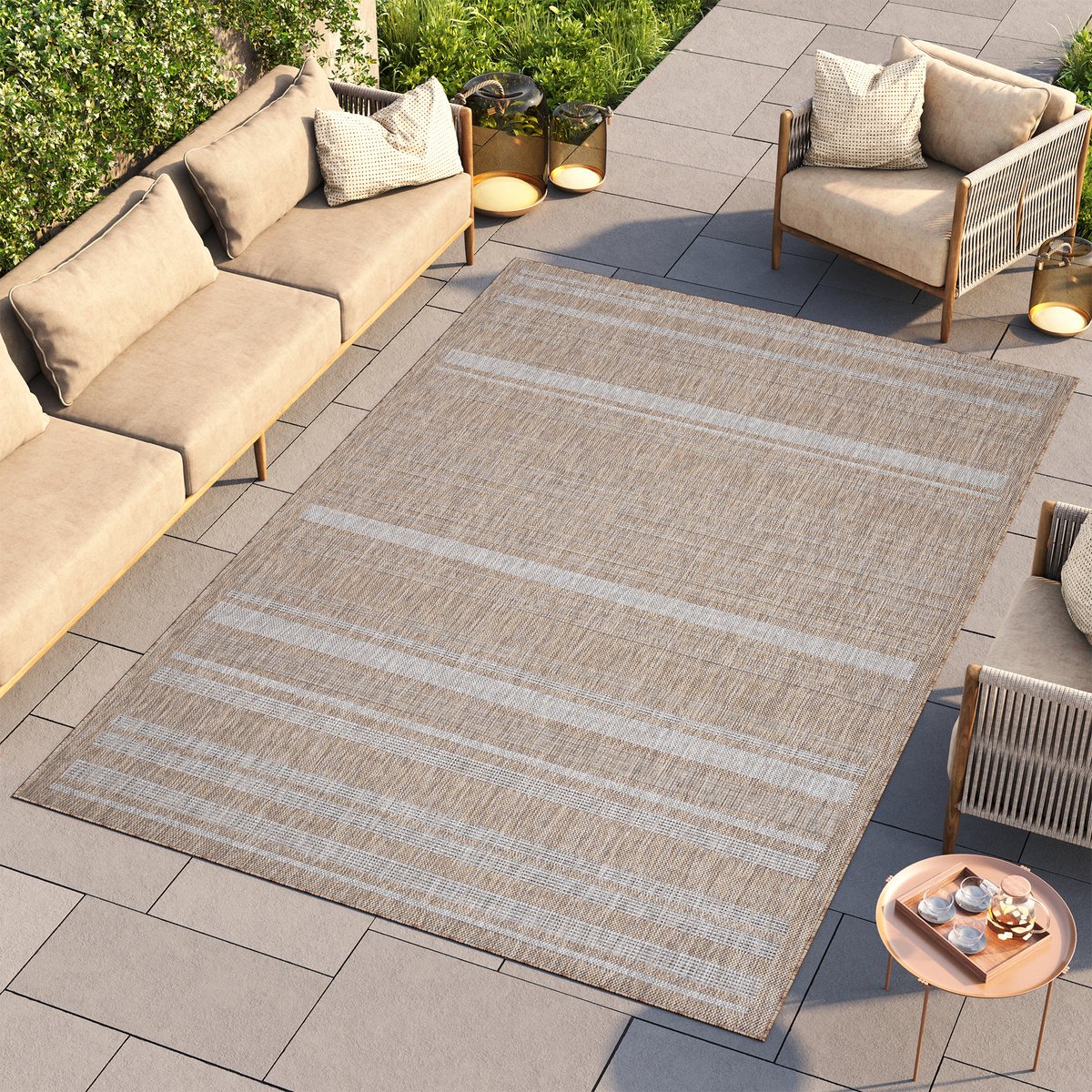 Tapiso Melissa Vloerkleed Bruin Grijs Binnen Buiten Tuin Tapijt Maat- 140x200