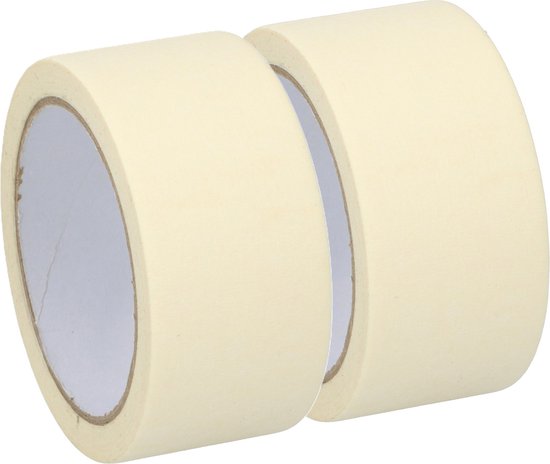 Twee rollen lichtgele schilderstape naast elkaar.