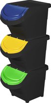 Eco Solution, Stapelbare Afvalbakken met Deksel – 3x26L - Prullenbak voor Afvalscheiding - Afvalscheidingprullenbakken - Recycle – Afvalbak - Vuilnisbak – Vuilnisemmer – Sorteerafvalemmer - Kantoor – Keuken
