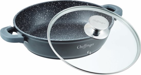 Cheffinger Lage Braadpan met deksel - Zwart - Inductie
